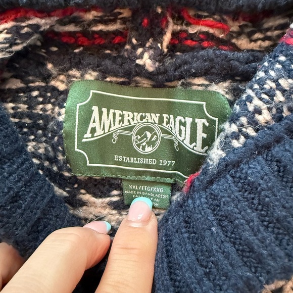 American Eagle Super Soft Birdseye Fairisle Hooded Sweater Mens Xxl - Picture 5 of 9